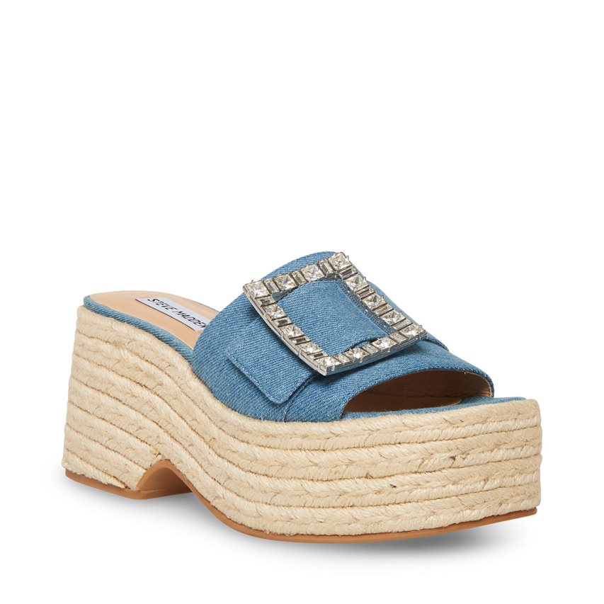 Blue Steve Madden Solana Denim Fabric Women's Platform Sandals | PH 1784OGJ